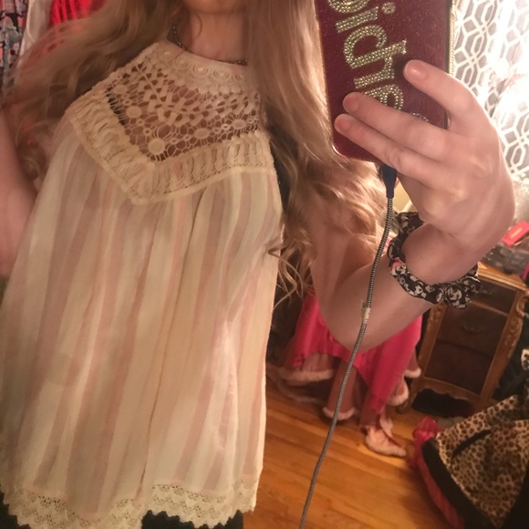 Large Listicle Baby Pink & White Striped Tank Top With Lace Deatailing - Picture 13 of 13